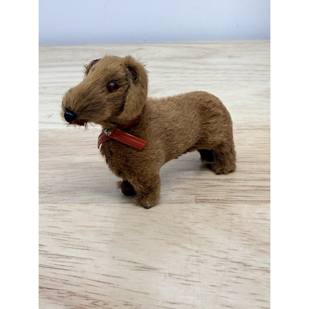 Vintage Miniature Brown Dachshund Figure with Red Collar #AA